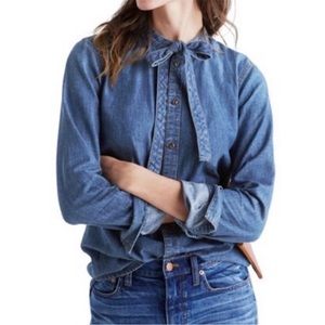 Madwell Blue Denim Long Sleeve Tie Neck Button Front Shirt Size Small